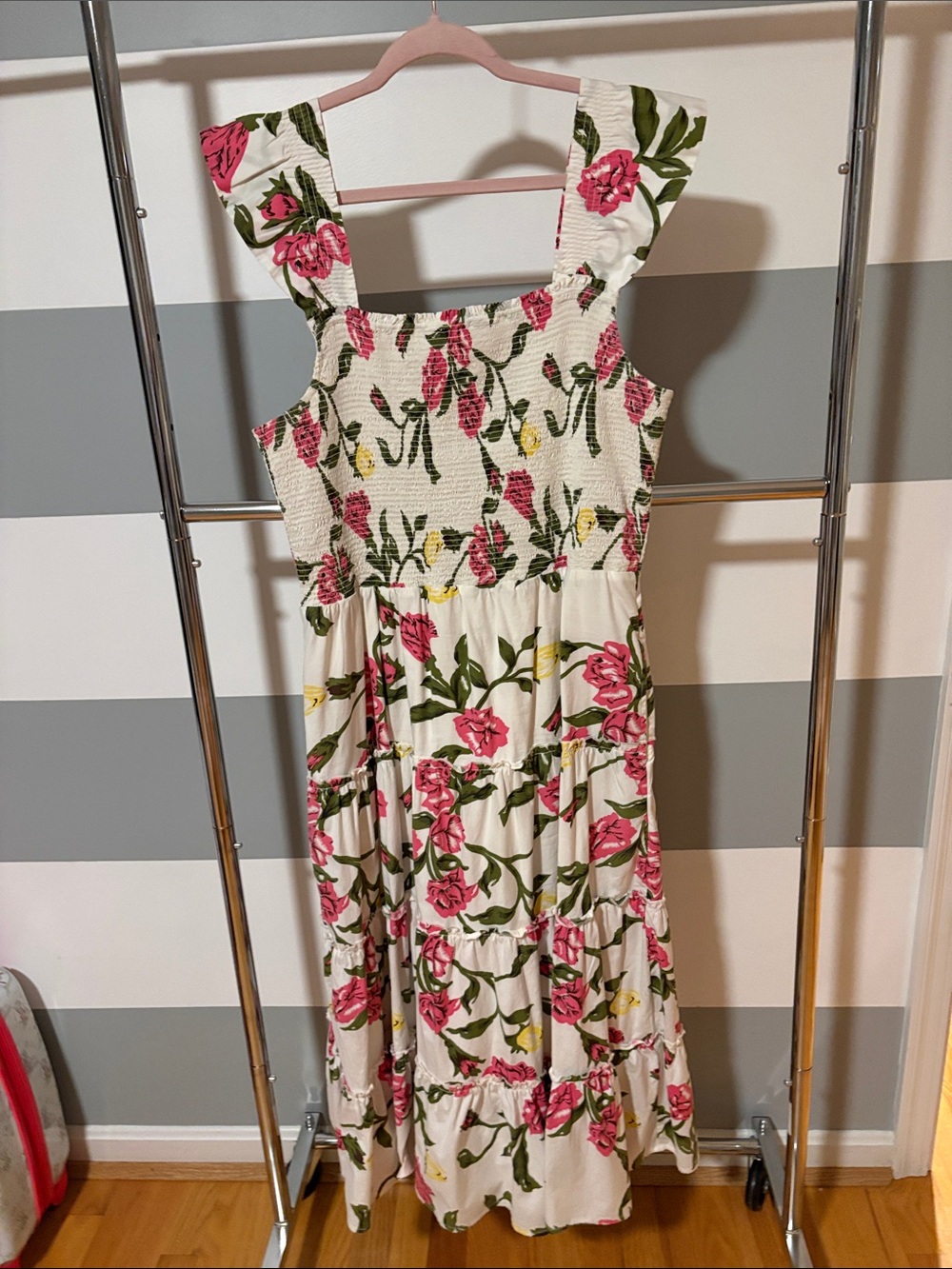 Vineyard Vines White Maxi Dress with Pink & Green Floral Print
